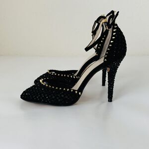 Zara Pumps Black Studded High Heels 40 US 9 Closed Toe Ankle Strap Edgy Stiletto